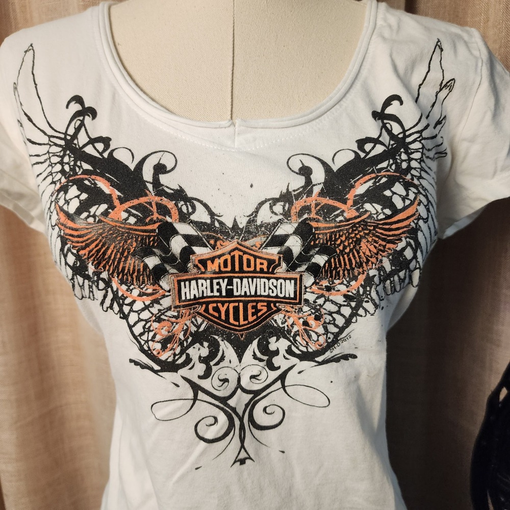 Y2K Harley-Davidson Wing Graphic Baby Tee White Women's L Sioux Falls SD